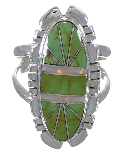 Southwestern Sterling Silver Turquoise And Opal Ring Size 4-3/4 AX52622
